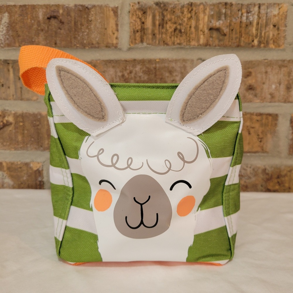 Thirty-One Littles Carry-All Caddy Llama Green White Striped Small Storage Bin
